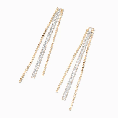 Gold Cubic Zirconia Dainty Strands 3.5" Linear Drop Earrings