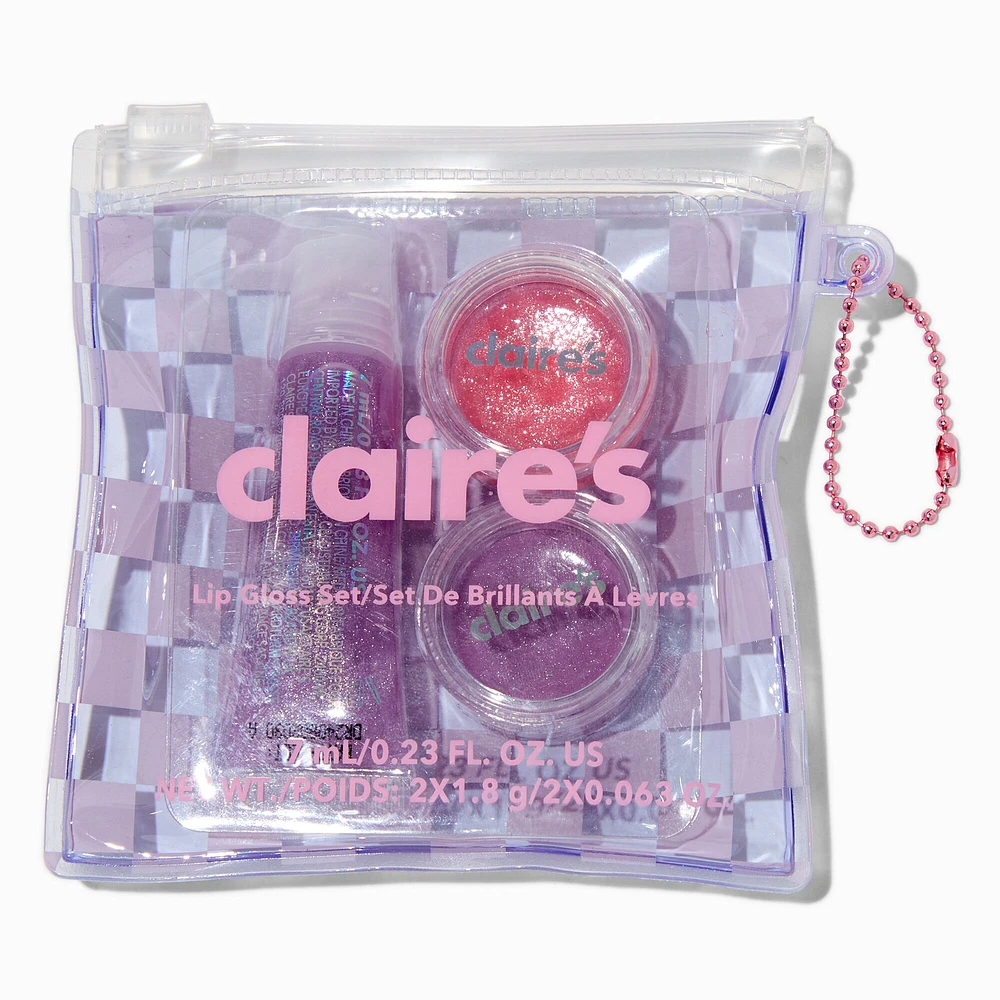 Purple Checkered Lip Gloss Palette Set - 3 Pack