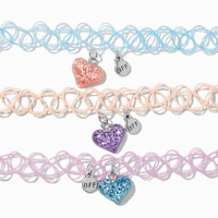 Best Friends Glitter Hearts Tattoo Choker Necklaces - 3 Pack