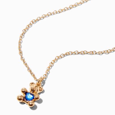 Gold September Birthstone Teddy Bear Pendant Necklace