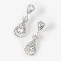 Silver 1.5" Rhinestone Teardrop Drop Earrings