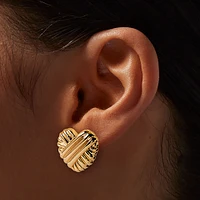 Gold-tone Ribbed Heart Stud Earrings