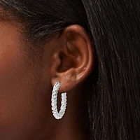 Silver 30MM Crystal Hoop Earrings