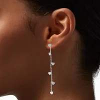 Silver-tone Heart Linear 2.5" Drop Earrings