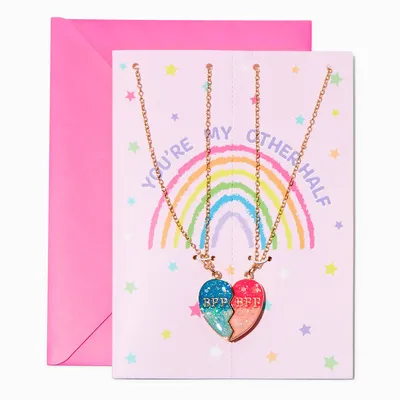 Birthday Card & Best Friends Glitter Heart Pendant Necklace Set - 3 Pack