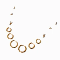 Gold-tone Cubic Zirconia Stud & Clicker Hoop Earring Stackables Set - 6 Pack