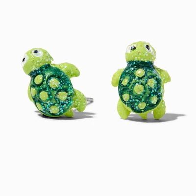 Green Glitter Turtle Stud Earrings