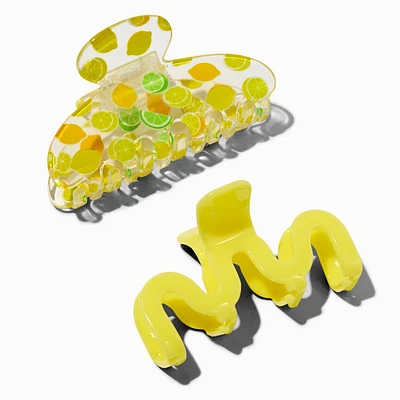 Citrus Print & Yellow Squiggle Hair Claws - 2 Pack