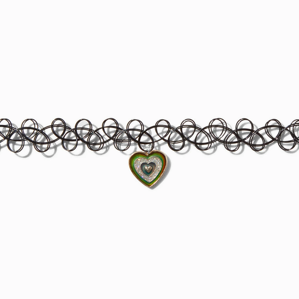 Claire's Club Rainbow Heart Black Tattoo Choker Necklace