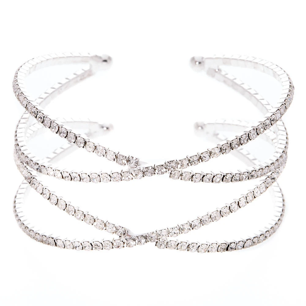 Silver Rhinestone Criss Cross Cuff Bracelet