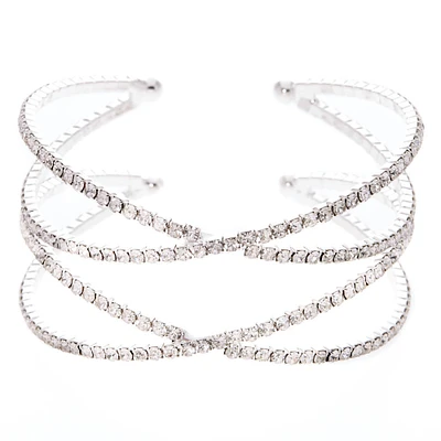 Silver Rhinestone Criss Cross Cuff Bracelet
