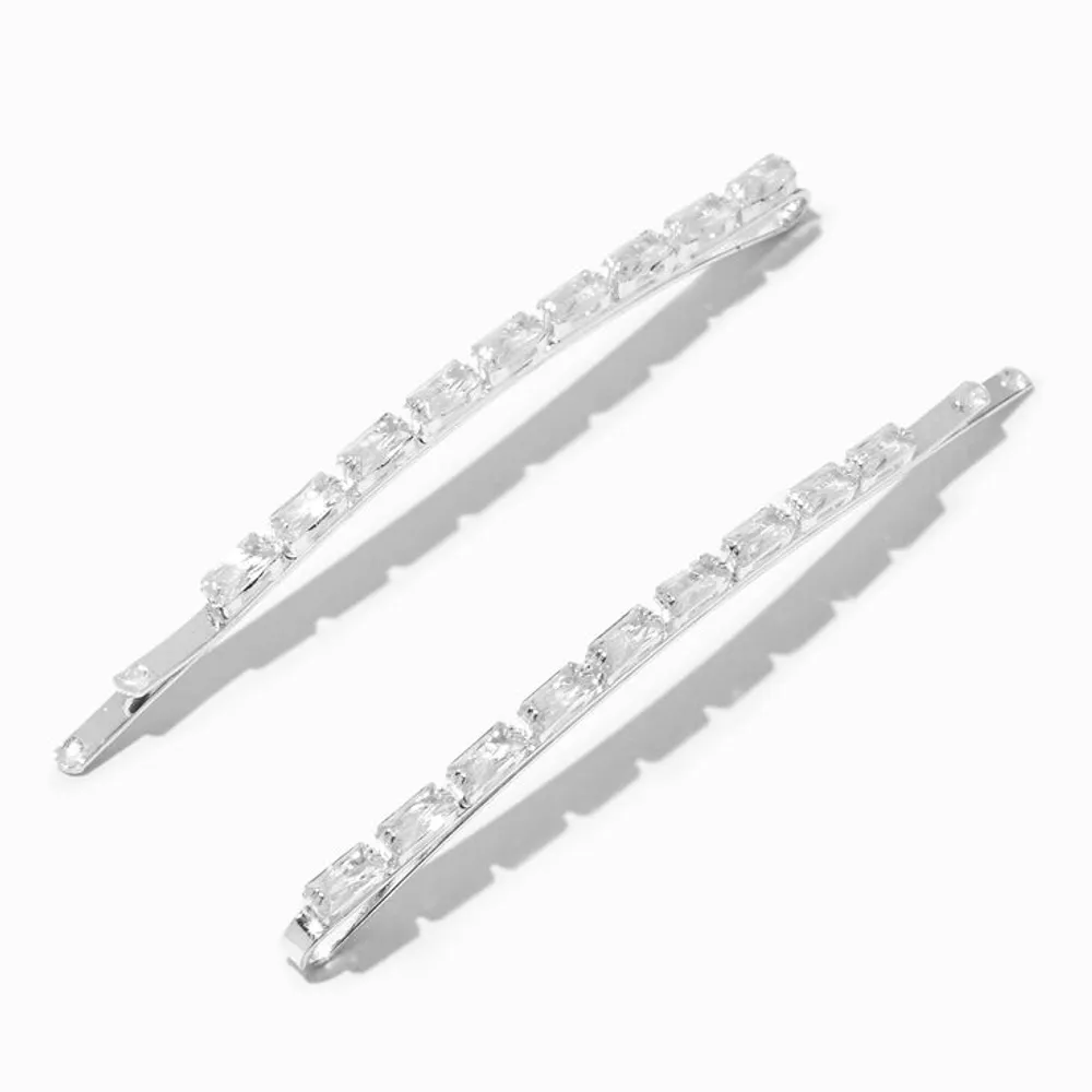 Silver-tone Pearl Rhinestone Bow Hair Pins - 2 Pack