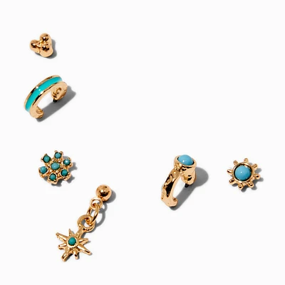 Turquoise Gold-tone Mixed Earring Stack - 3 Pack