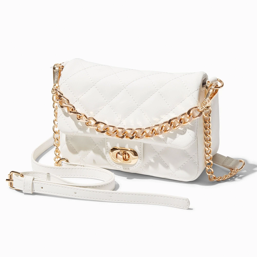 Quilted White Dual Strap Crossbody Bag