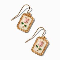 Pink Enamel Rose Medallion Drop Earrings