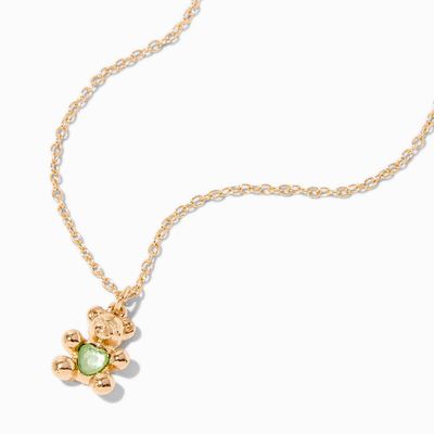 Gold August Birthstone Teddy Bear Pendant Necklace