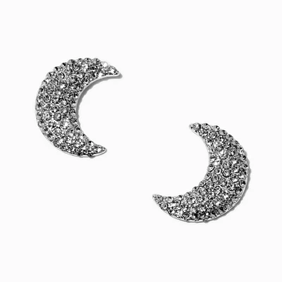 Silver-tone Pavé Crystal Crescent Moon Stud Earrings