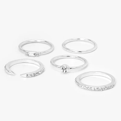 Silver-tone Embellished Studded Rings - 5 Pack