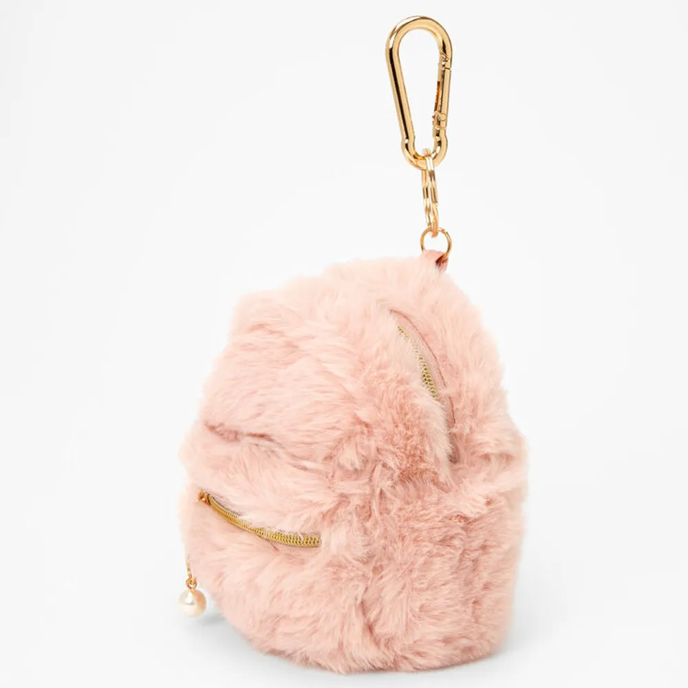 Blush Pink Fuzzy Mini Backpack Keychain