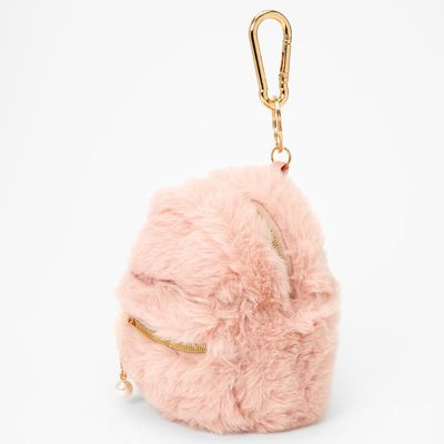 Blush Pink Fuzzy Mini Backpack Keychain