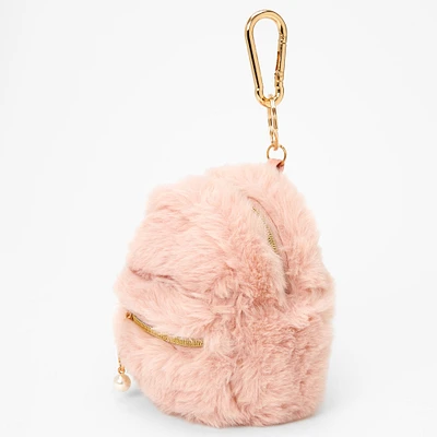 Blush Pink Fuzzy Mini Backpack Keychain