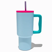 Light Blue Colorblock Stainless Steel Handled Tumbler