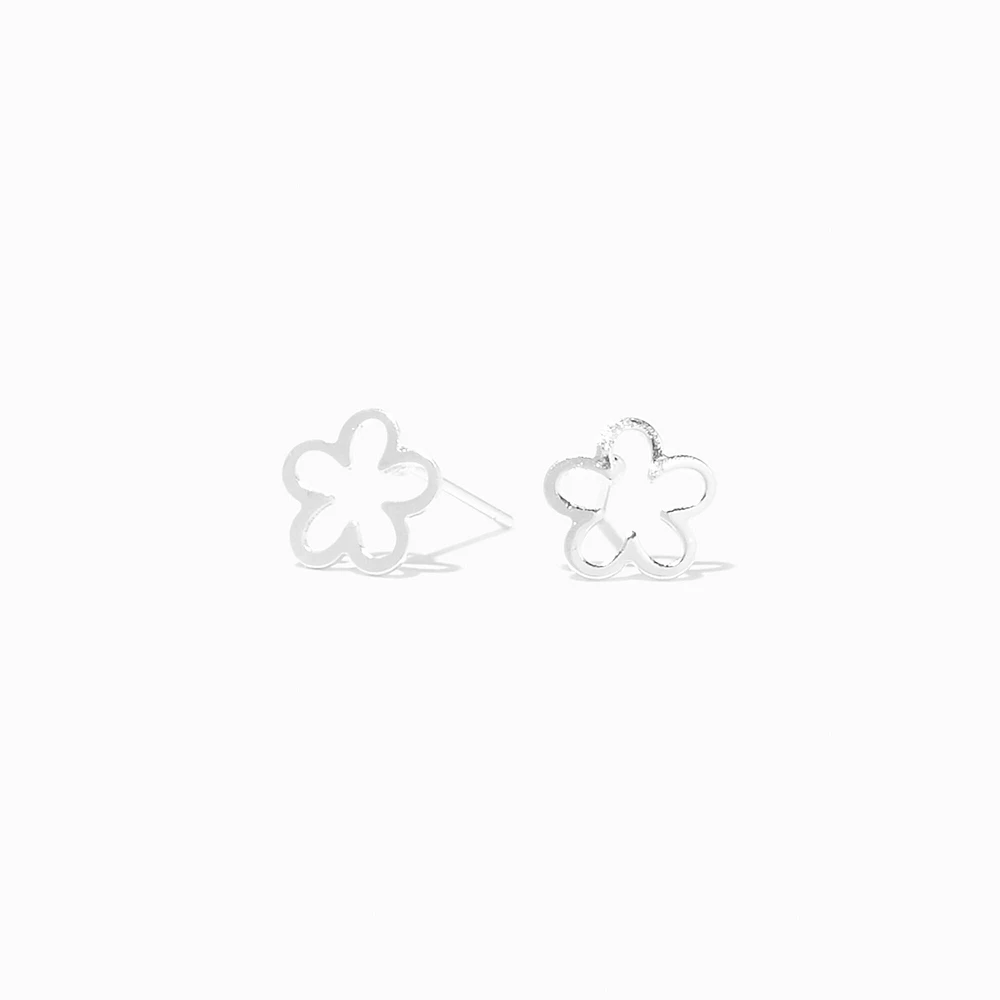 Silver Daisy Outline Stud Earrings