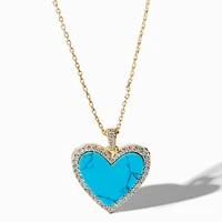 C LUXE by Claire's 18k Yellow Gold Plated Cubic Zirconia Turquoise Heart Pendant Necklace