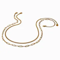 Gold-tone Stainless Steel Curb & Paperclip Chain Necklaces - 2 Pack