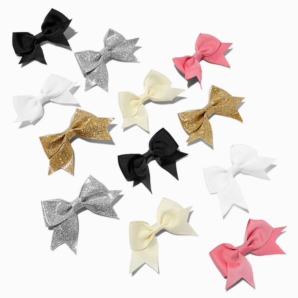 Claire's Club Neutral Glitter Hair Bow Clips - 12 Pack