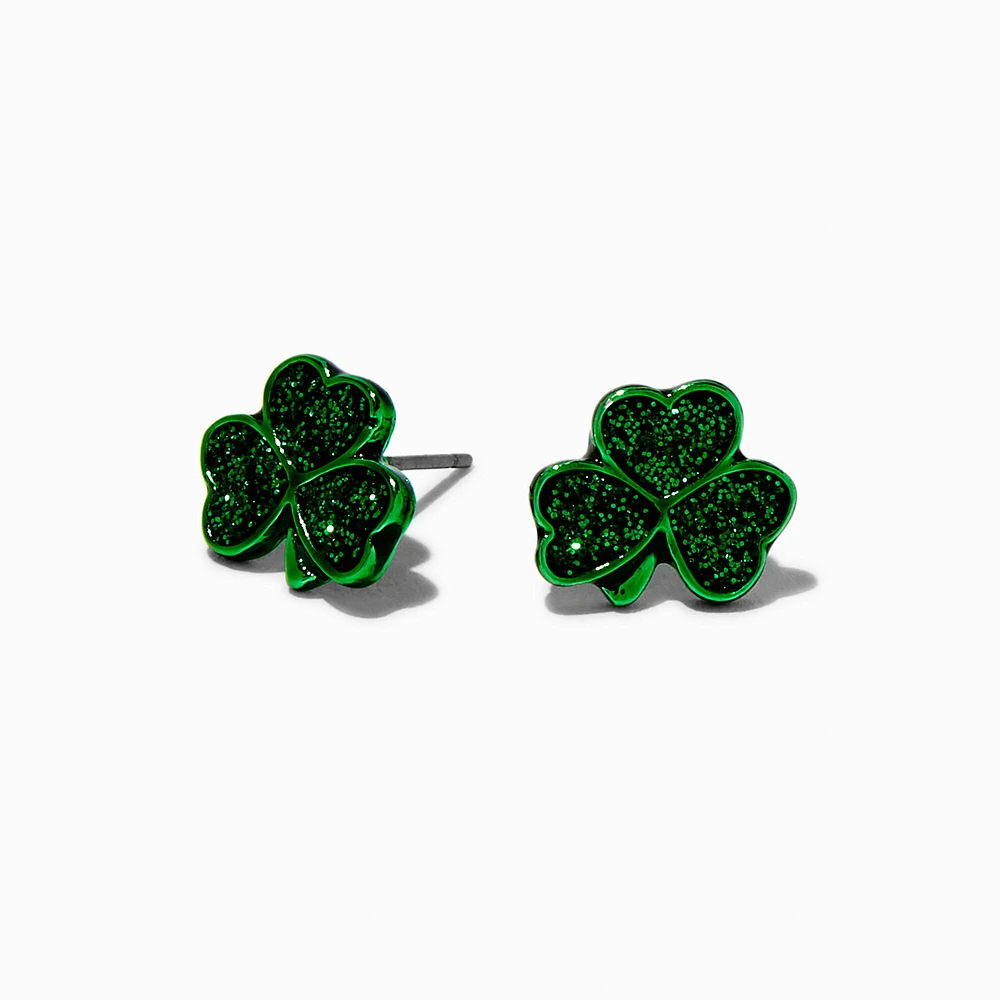 St. Patrick's Day Glitter Shamrock Stud Earrings