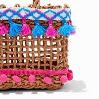 Basket-Weave Tote Bag with Tassels