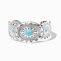 Silver-tone Turquoise Medallion Band Cuff Bracelet