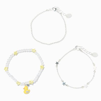 Silver Beaded Rubber Ducky Star Bracelet Set (3 Pack)
