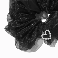 Black Organza Heart Charm Hair Scrunchie