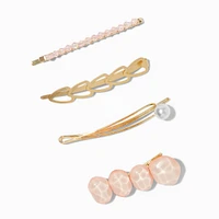 Pink Stone & Pearl Hair Pins - 4 Pack