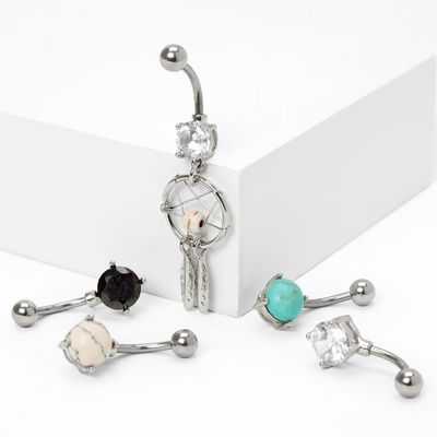Silver 14G Turquoise Boho Dreamcatcher Belly Rings - 5 Pack