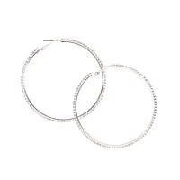 Faux Crystal Silver Hoop Earrings