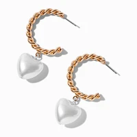 Gold-tone Twisted Pearl Heart Hoop Earrings