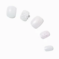 White Iridescent Pearl Squoval Vegan Faux Nail Set - 24 Pack