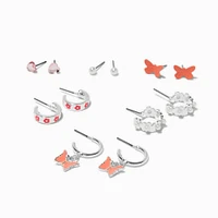 Pink Floral Butterfly Earrings Set - 6 Pack