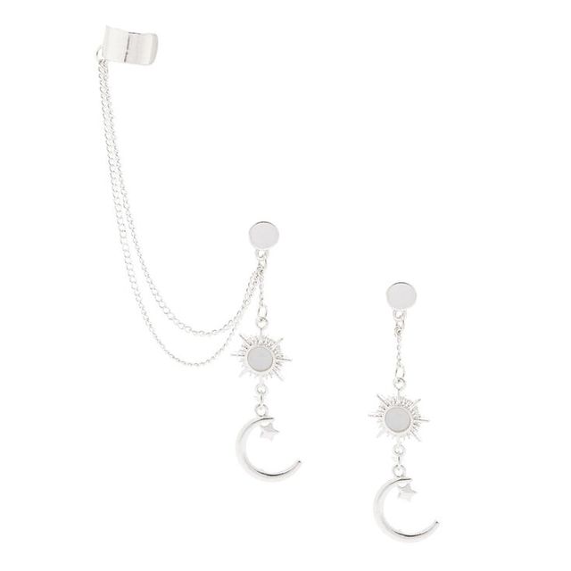 Silver Celestial Ear Cuff Connector Chain Earrings