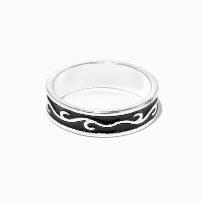 Silver Enamel Black Flame Ring