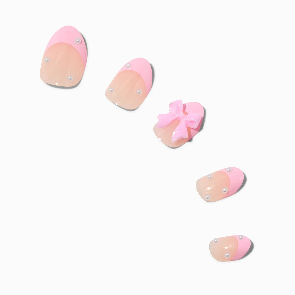 Pink 3D Bow Stiletto Press On Vegan Faux Nail Set - 24 Pack