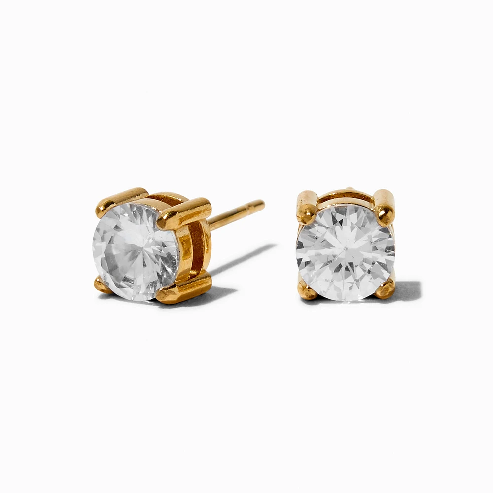 Gold-tone Stainless Steel 6MM Cubic Zirconia Basket Stud Earrings