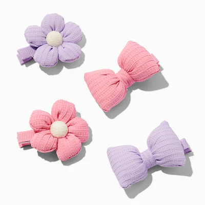 Claire's Club Puffy Daisy & Bow Hair Clips - 4 Pack