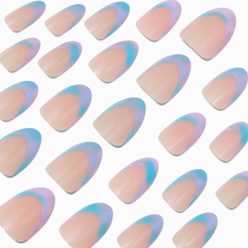 Pastel Iridescent Ombré French Short Almond Vegan Faux Nail Set - 24 Pack