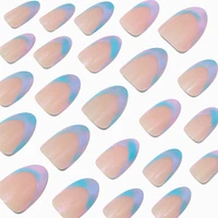 Pastel Iridescent Ombré French Short Almond Vegan Faux Nail Set - 24 Pack