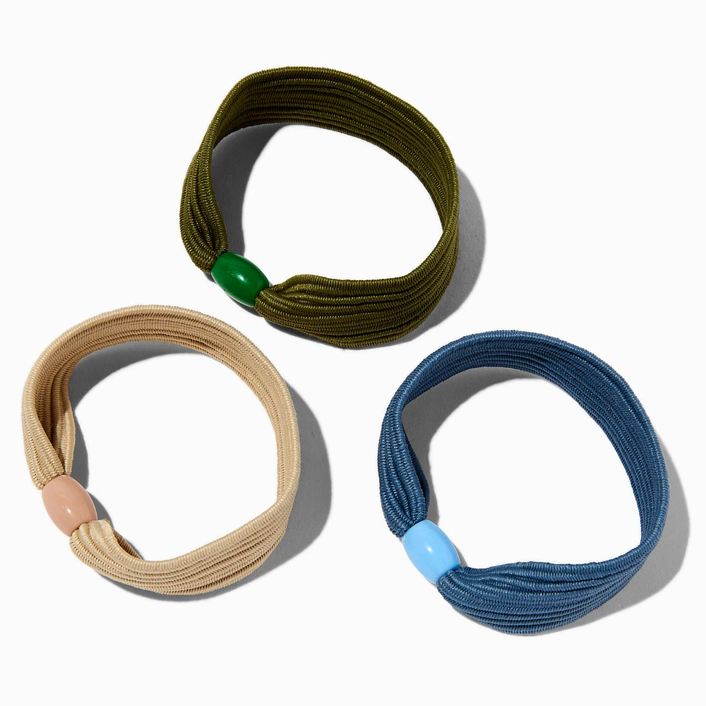 Flat Green, Blue & Tan Beaded Hair Ties - 3 Pack