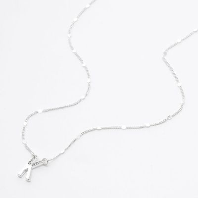 Silver Half Stone Initial Pendant Necklace - K